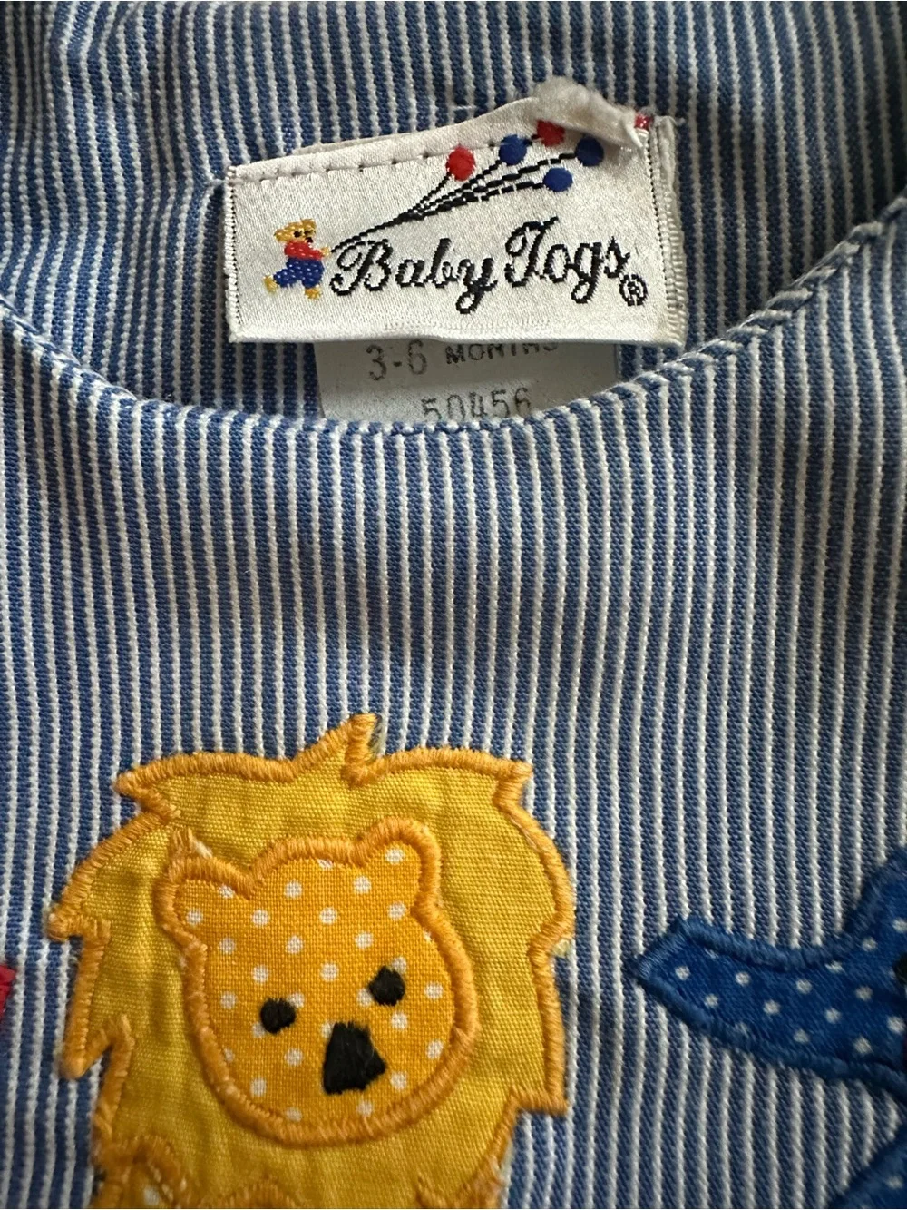 BabyTogs Blue Pinstripe Animal Applique One-Piece Romper